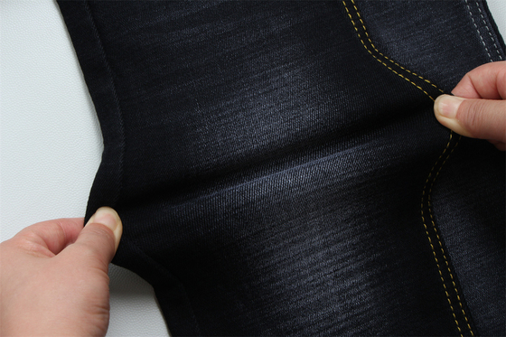 11.2 Oz Zwart en Zwart Achterkant Crosshatch Slub Denim Stof