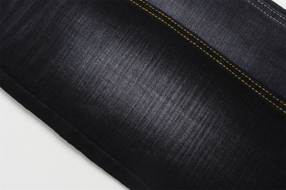 11.2 Oz Zwart en Zwart Achterkant Crosshatch Slub Denim Stof