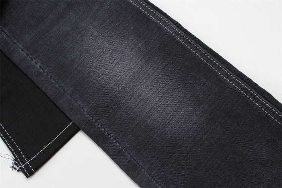 11.2 Oz Zwart en Zwart Achterkant Crosshatch Slub Denim Stof