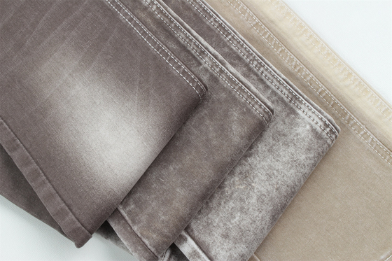 Bruine kleur 10 eenmalig high stretch slub denim stof voor damesjeans