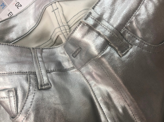 Bescherming pu denim stof voor vrouwen jeans jas zilver kleur goud blauw roze kleur op maat gemaakt in China