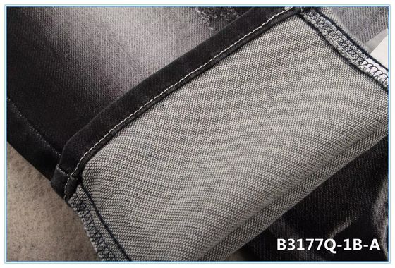 9.3oz Double Layer Stretch Denim Stof Voor Jeans Zoals Brei Mercerizing Finish Zwavel Zwart